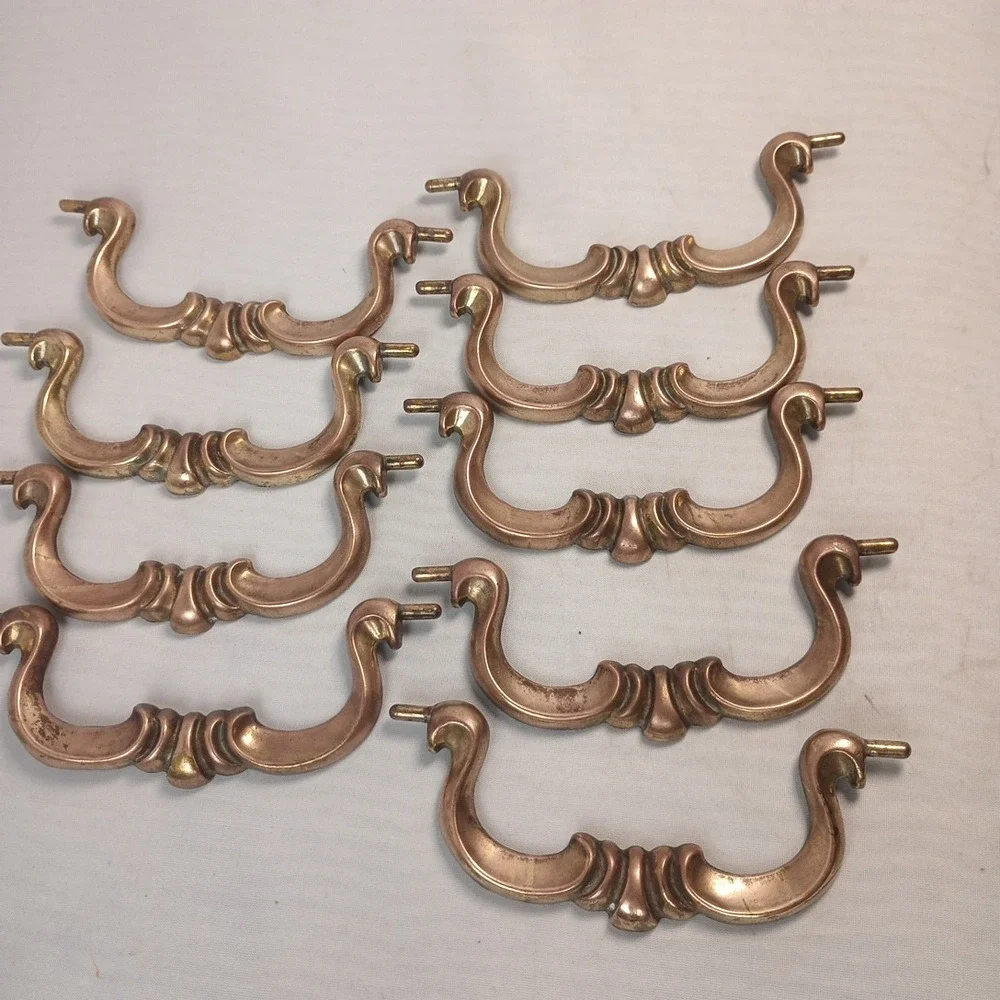 Vintage Lot of 9 Swan Neck Keeler Brass Handle Drawer Bail Pull N10846 MCM 4